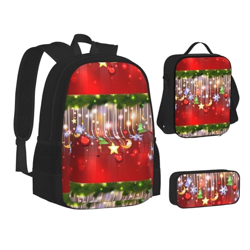 WURTON Haunted Mansions bedruckte Teenager-Büchertasche, Federmäppchen, 3-in-1, Schulrucksack-Set, Kinderrucksack, weihnachtsmotiv, Einheitsgröße