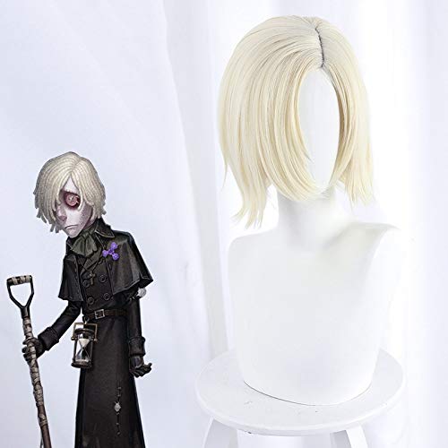 LINLINCD-Anime Coser Wig Hot Identity V Identity V Grab Keeper Andrew Kress Cospaly Perücken Cospaly Light Gold Kurz Synthetisches Haar Halloween Party Karneval Kostüm Perücke