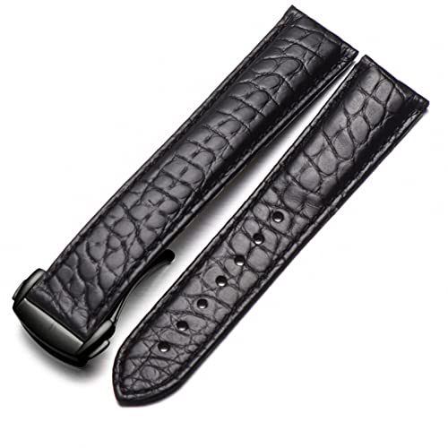 SCRUBY Crocodile Leder Uhrengurt Männer und Frauen Stil für Omega Seahorse Deville 18mm 19mm 20mm Original Uhrenband(Black-black,19mm)