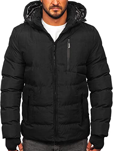 BOLF Herren Winterjacke Steppjacke Sportjacke Daunenjacke Puffer Jacket Kapuze Stehkragen Warm Gefüttert Gepolstert Wasserabweisend Winddicht Outdoor Casual Style Street Look 5M756 Schwarz L [4D4]