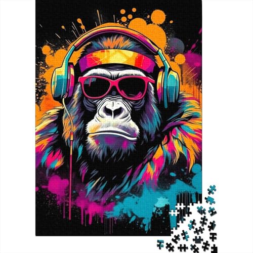 Kunstpuzzle für Erwachsene 1000 Teile Monkey Dj Musikpuzzle für Erwachsene Teenager Interessantes Puzzle zur Stressreduzierung 75x50cm