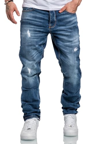 Amaci&Sons Herren Jeans Regular Straight Fit Denim Hose Destroyed A7998 Hellblau W36/L34