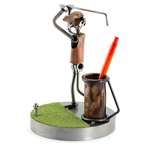 Steelman24 I Schraubenmännchen Golf Mit Stiftehalter I Made in Germany I Handarbeit I Geschenkidee I Stahlfigur I Metallfigur I Metallmännchen