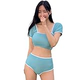 PTILSERY Zweiteiliges Badeanzug-Set für Damen, hohe Taille, Badeanzug-Set, bestehend aus bauchfreiem Top und Strandslip