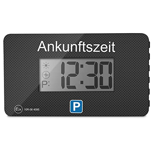 Parkwächter Automatische Parkscheibe gemäß der Straßenverkehrsordnung, Digitale Parkscheibe für das Auto, Elektronische Parkuhr, Carbon, 105 x 60 x 13 mm