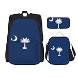 WURTON South Carolina Flaggen-Druck, trendige Rucksacktaschen, Lunchbox und Federmäppchen, 3-in-1, verstellbares Rucksack-Set, Schwarz, Einheitsgröße, Schwarz , Einheitsgröße