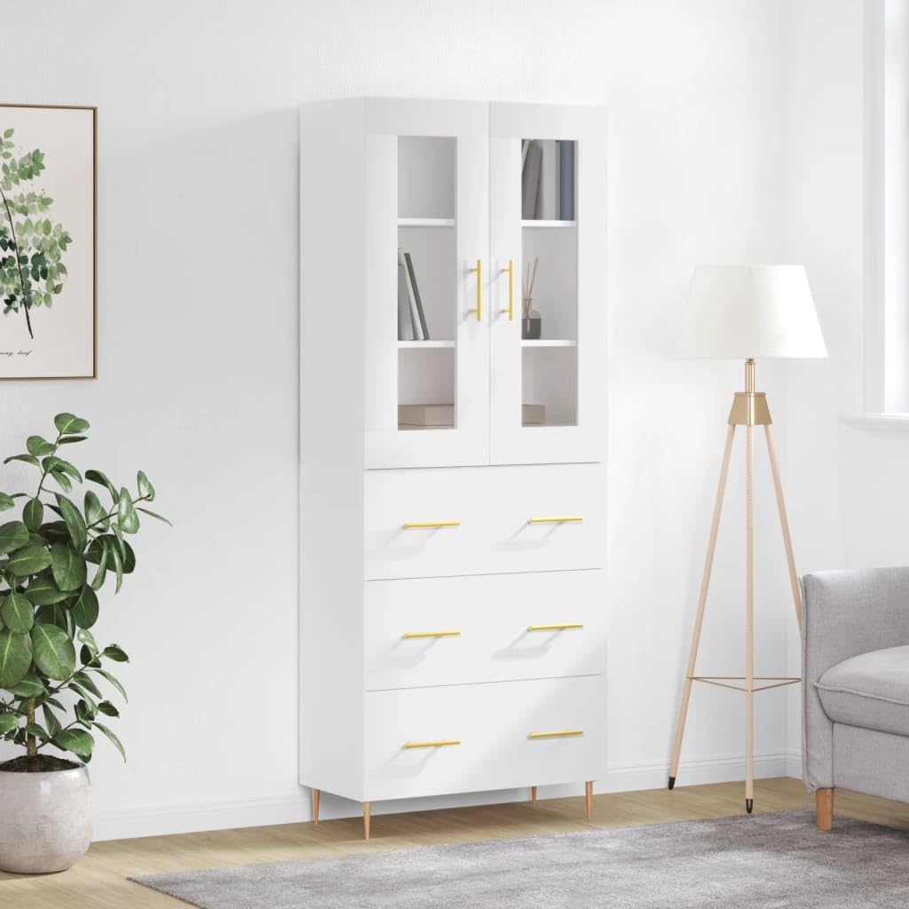 CCCINER Highboard Hochglanz-Weiß 69,5x34x180 cm Holzwerkstoff,Elegantes HochschrankSet in HochglanzWeiß mit viel Stauraum für Wohnzimmer oder Büro