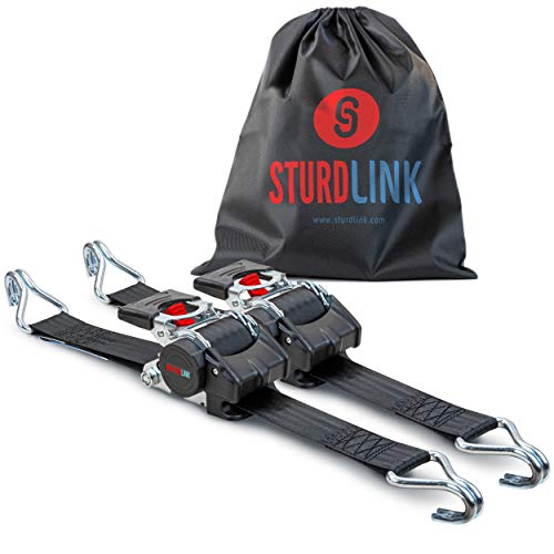 Sturdlink Zurrgurte mit Ratsche 25 mm und 50 mm mit automatischer Gurtaufwicklung Länge 3 m LC 600 daN bis 1500 daN Haken S oder Stahl Ideale Befestigung für Anhänger Fahrrad Motorrad Quad Auto