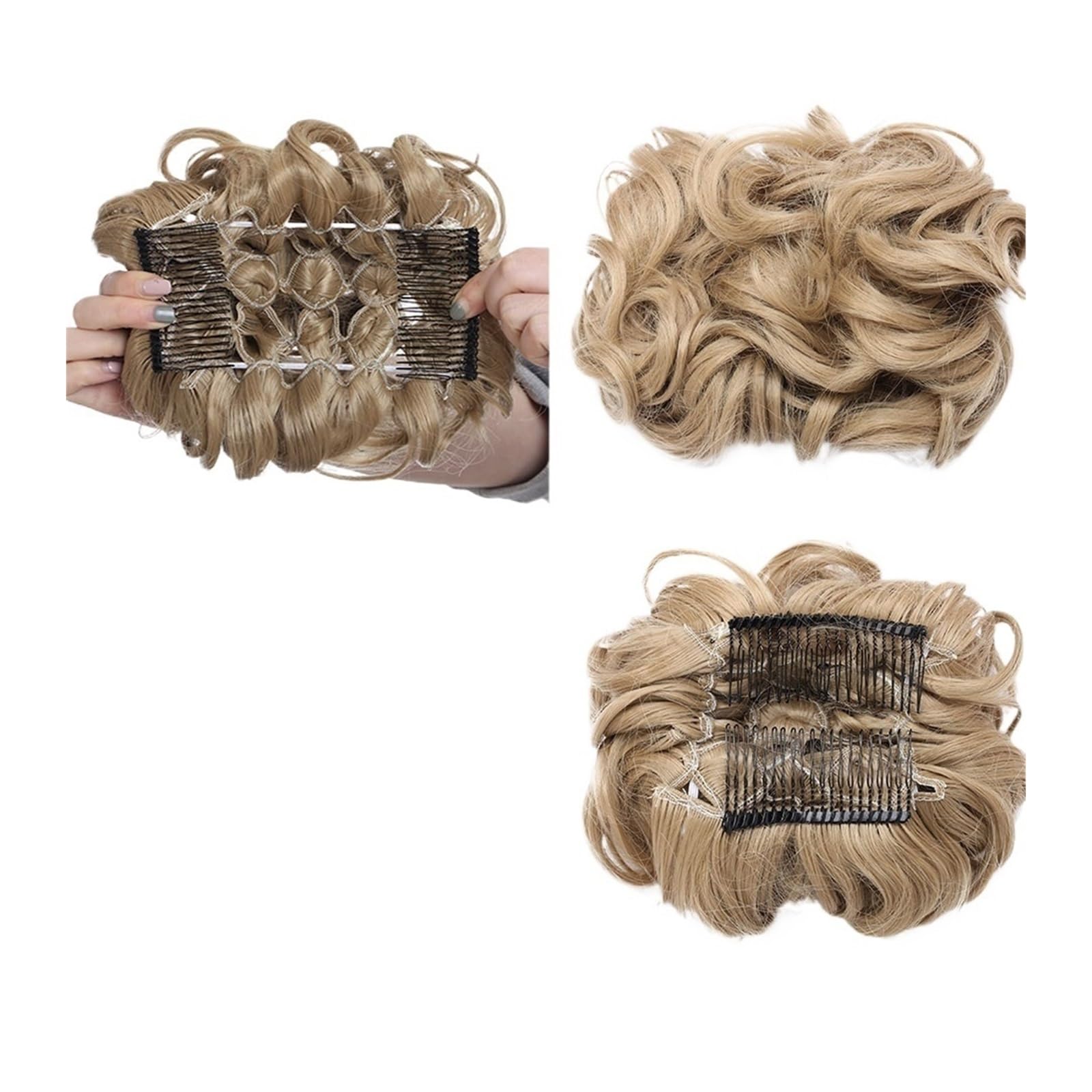 Haarteil Haargummi Synthetischer großer Kamm-Clip in lockiger Haarverlängerung, Chignon-Haarteile, Hochsteckfrisur, Abdeckung, Haarteil, Verlängerung, Haarknoten Haarverlängerung(Ash blonde)