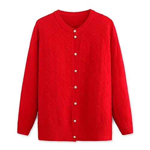 Damen Strickjacke - Plus Size Mode Frühling Herbst Mittleren Alters Und Senioren Solid Knit Cardigan Lockerer Langärmliger Pullovermantel Einreihige Damen Lässige Oberteile,Style B,XXL