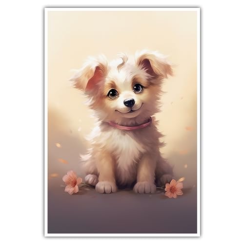 Puppy - Poster - ohne Rahmen - Kleiner Hund Kinderzimmer Bild Wandbild Kunst Druck Bilder Wand Deko Wandposter Kinder (70 x 50 cm, Poster)