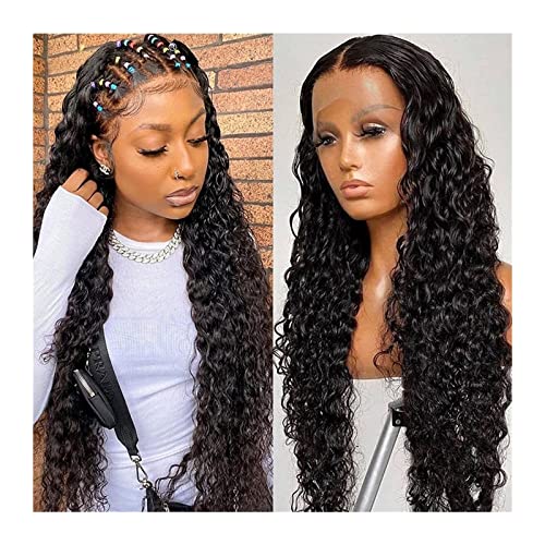 Perücken 13x4 Lace Front Perücken Echthaar vorgezupft Brasilianische lose tiefe Wellenspitze Frontal Perücke mit Babyhaar natürliche schwarze Echthaarperücken for schwarze Frauen Damenperücke (Color