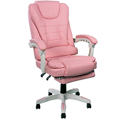 Trisens Schreibtischstuhl Design Bürostuhl Racing Chair Chefsessel Gamingstuhl Fußstütze, Farbe:Rosa