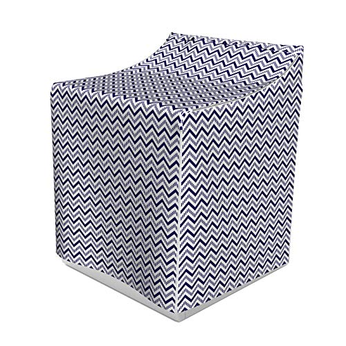 ABAKUHAUS Winkel Waschmaschienen und Trockner, Geometrische Zickzack-gestreiftes Muster auf weißen Hintergrund Modernen Kunst-Design, Bezug Dekorativ aus Stoff, 70x75x100 cm, Marine-Blau-Weiß