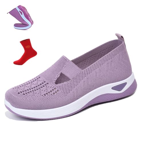 OTEB Bequeme, atmungsaktive Strick-Sneaker for Damen, Slip-On-Wanderschuhe for Damen, atmungsaktive Mesh-Sneaker(Light Purple,40 EU)