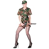 Widmann - Erwachsenenkostüm Soldatin, mit Kleid, Hut und Gürtel, Camouflage, Karneval, Mottoparty