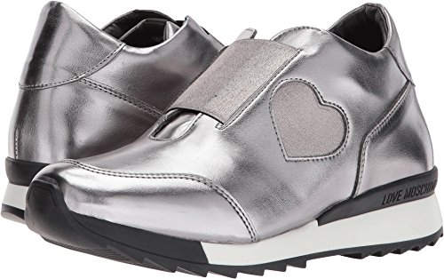 Love Moschino Damen SCARPAD.POWERZ45 LAM.PU Acc/ELA.ARG Sneaker, Silber (Steel)