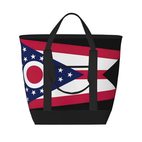 YQxwJL Isolierte Kühltasche mit Ohio-Flaggenaufdruck, großes Fassungsvermögen, Einkaufstasche, Reisen, Strand, wiederverwendbare Einkaufstasche für Erwachsene, Schwarz, Einheitsgröße