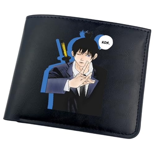 RYNDEX Chains-aw Man Anime Geldbörse, Kunstleder Kartenetui Geldtasche mit Münzfach, Kunstleder Kreditkartenetui Scheckkartenetui, für Männer Geschenke(Color:Black 18)