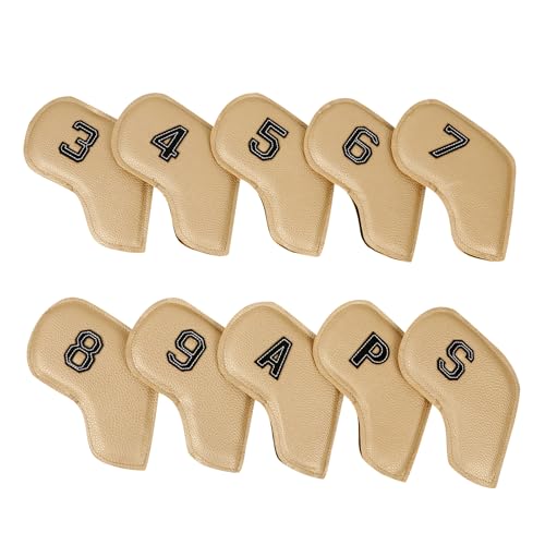 Eladcncmc 10Pcs Golfplätze Eisen Kopf Schutzhülle PU Leder Imprägniert Golfplätze Eisen Kopf Abdeckung Golfplätze Zubehör Geschenke Für Golfer