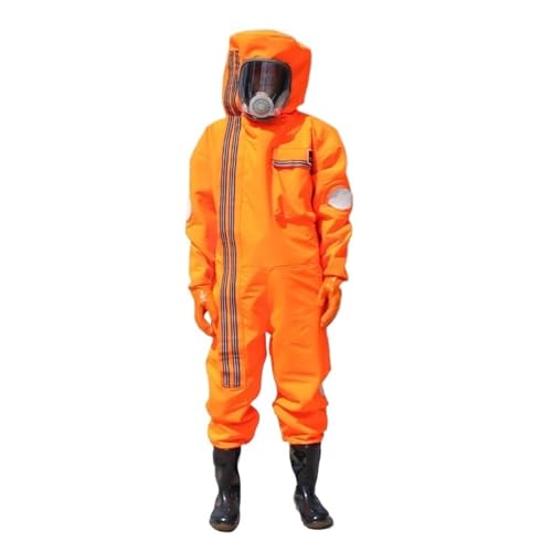 Wespenschutzkleidung, verdickter kompletter Satz atmungsaktiver Bienenfang-Antihornenanzug mit Ventilator, Imkerausrüstung für Bienenfarmen(Orange,XL)