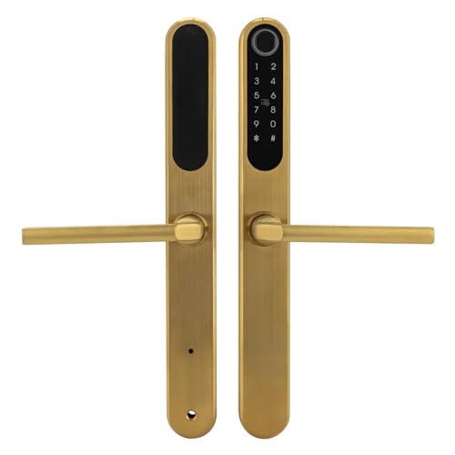 Türschloss Mit Fingerabdruck Passwort Magnetkarte Bluetooth mechanischer Schlüssel APP Intelligentes Haustürschloss Geeignet für den Einbau von Türen mit einer Dicke von 45-60 mm (Gold)