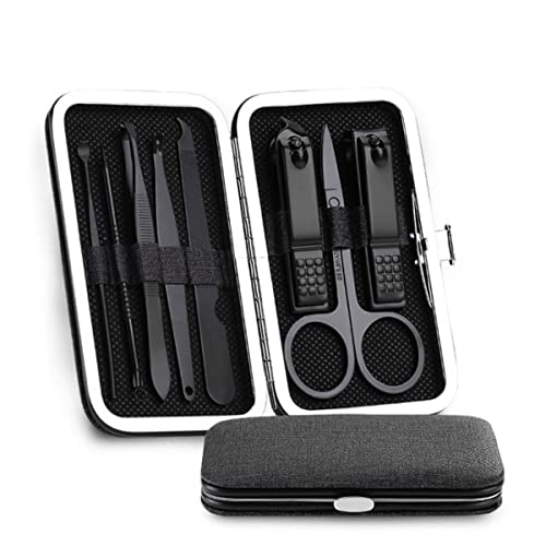 SCRUBY 18-in-1-Maniküre-Set, Edelstahl, Nagelknipser, Pediküre-Set, tragbar, für Reisen, Haushalt, Nagelschere, Nagelschneider, Werkzeug-Set (8-teilig, schwarz)