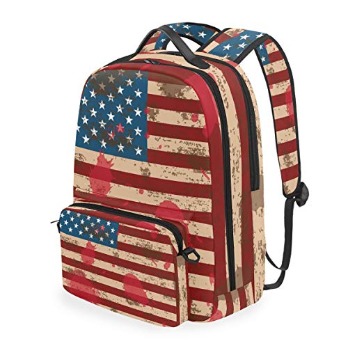 MONTOJ Campus-Rucksack mit abnehmbarer Kreuztasche, Motiv: amerikanische Flagge