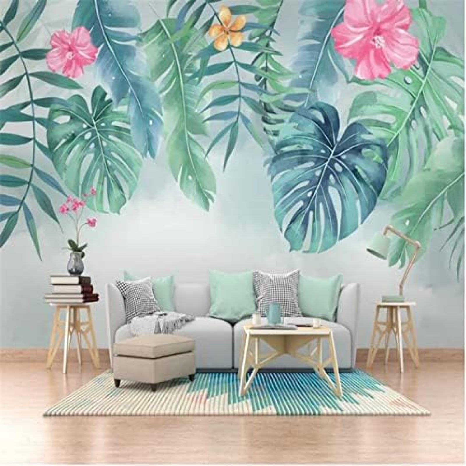 XLMING Einfache Frische Grüne Blätter Im Aquarellstil 3D Tapete Wohnzimmer Sofa Schlafzimmer Esszimmer Home Dekoration Wand-350cm×256cm