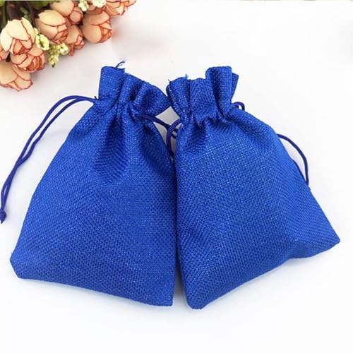 50 Stück/Packung (15 x 20 cm) Vintage Natural Sackleinen Geschenk Süßigkeitsbeutel Hochzeit Party Favor Pouch Birthday Supplies Drawstrings Jute Gift Bag-royal blue,9x12cm mabu