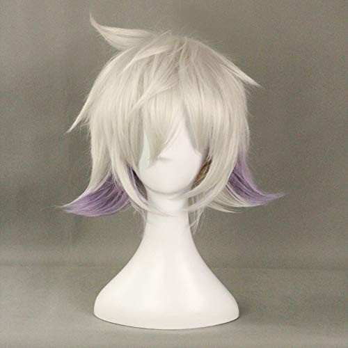 LINLINCD Cosplay wig Karneval Nai Cosplay Wigs Short Straight White And Purple Gradient Heat Resistant Synthetic Hair Wig Perucas For Man Boys Kuks1519