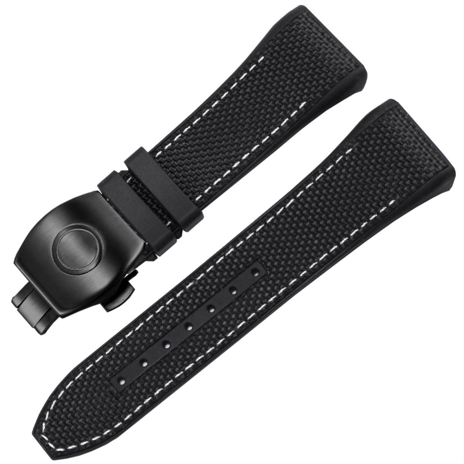 SCRUBY Für Franck Müller V45 Serie 28mm Nylon Echtes Leder Silicon Watchband Schwarz Blau Klappschnalle Uhrengurt(Black white-black)