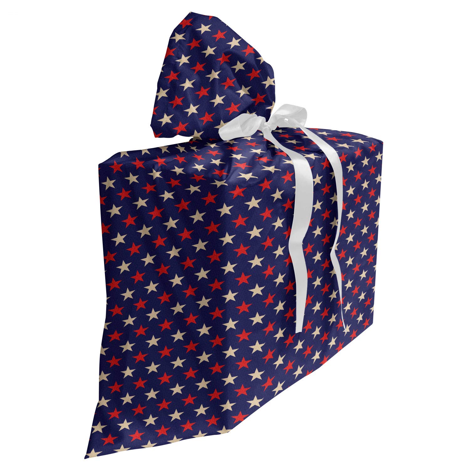 ABAKUHAUS Vereinigte Staaten von Amerika Baby Shower Geschänksverpackung aus Stoff, Vintage patriotische Farben, 3x Bändern Wiederbenutzbar, 70 x 80 cm, Dark Blue Creme Red