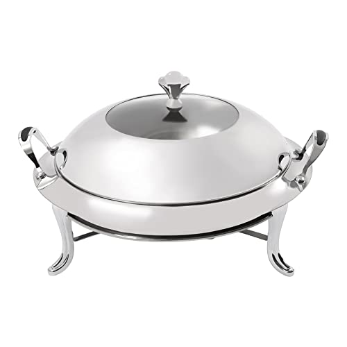 HuKaiL 3L Edelstahl Warmhaltebehälter, Rund Speisewärmer Chafing Dish mit Stützfüße, Warmhaltegerät Buffetwärmer für Cafeterias, Hotel, Schulkantinen, Bankette, 35 * 35 * 17cm