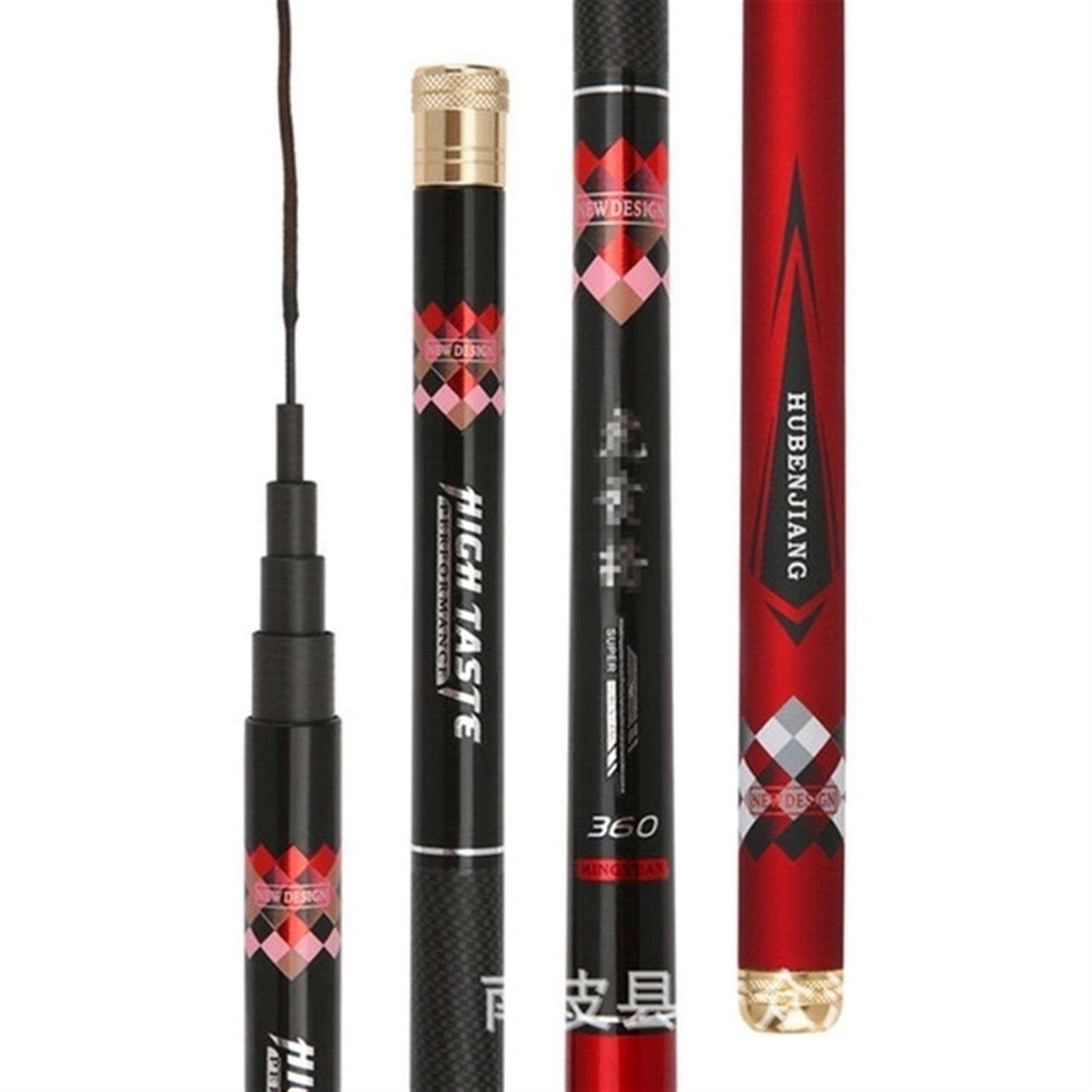 Hand Pole Angelrute Super Hard Powerful Hand Pole Teleskop Angelrute Carbon Fiber Süßwasser Karpfen Fishing3.6m, 4,5 M, 5,4 M, 6.3mVboni(Red,6.3m 19 Hardness)