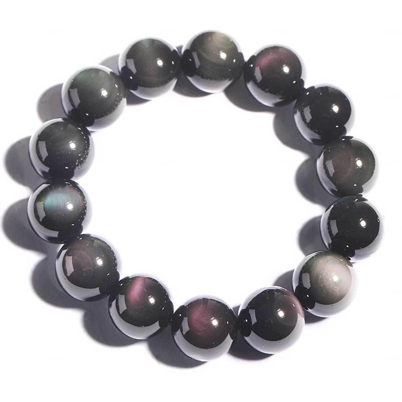 AIHEDOUJ Katzenauge-Obsidian-Armband, Herren-Armband, natürlicher Obsidian-Stein, Perlenkristalle, Armband, personalisierte Schutzarmbänder für Männer und Frauen, Geburtstag