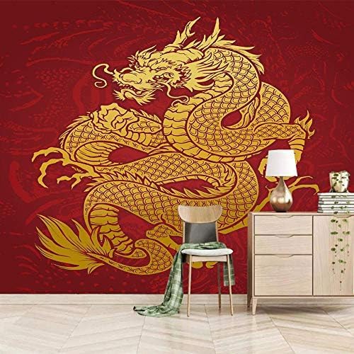 XLMING Goldener Drache (Mythologie) 3D Tapeten Home Esszimmer Sofa Schlafzimmer Wohnzimmer TV Hintergrund-250cm×170cm