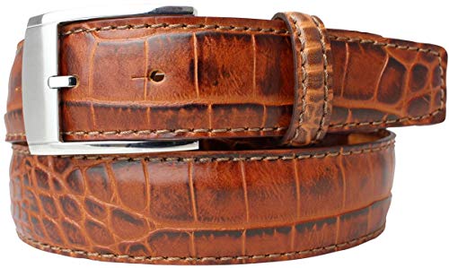 BELTINGER Anzug-Gürtel mit Krokoprägung 3,5 cm | Leder-Gürtel für Herren 35mm Kroko-Optik | Herren-Gürtel mit Kroko-Muster | Tabac 110cm