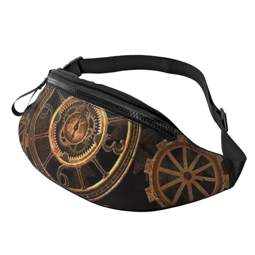 HSJFS Runner Bull Skull Printed Sports Crossbody Waist Bag Casual Chest Bag, Gears Clock Bronze Century, Einheitsgröße