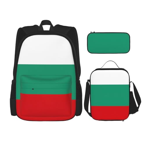 WURTON Bulgarische Flagge, trendiger Rucksack, Taschen, Lunchbox und Federmäppchen, 3-in-1, verstellbares Rucksack-Set, Schwarz, Einheitsgröße, Schwarz , Einheitsgröße