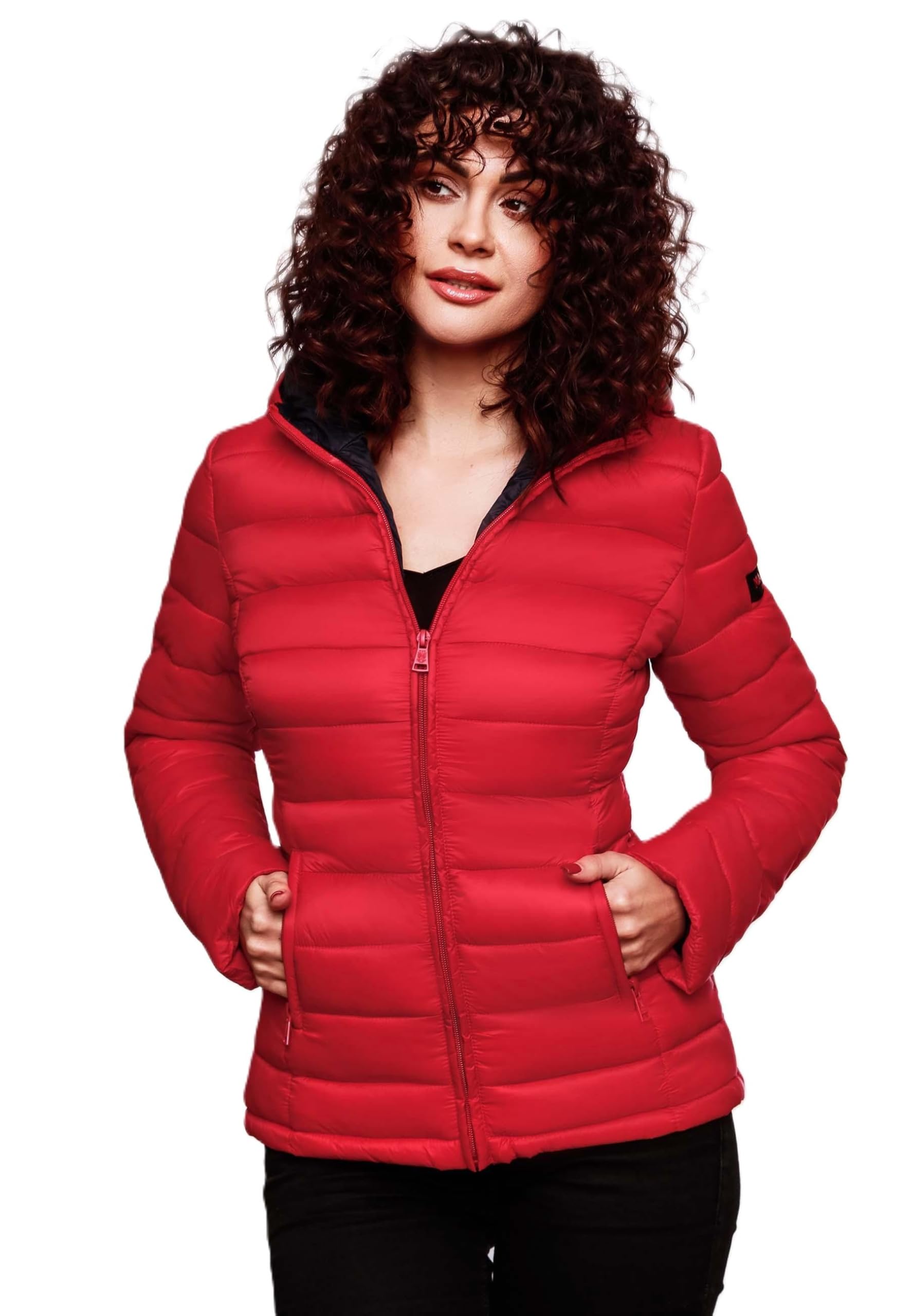 MARIKOO Damen Jacke Steppjacke Herbst Winter Übergangsjacke gesteppt B651 [B651-Luc-Rot-Gr.XS]