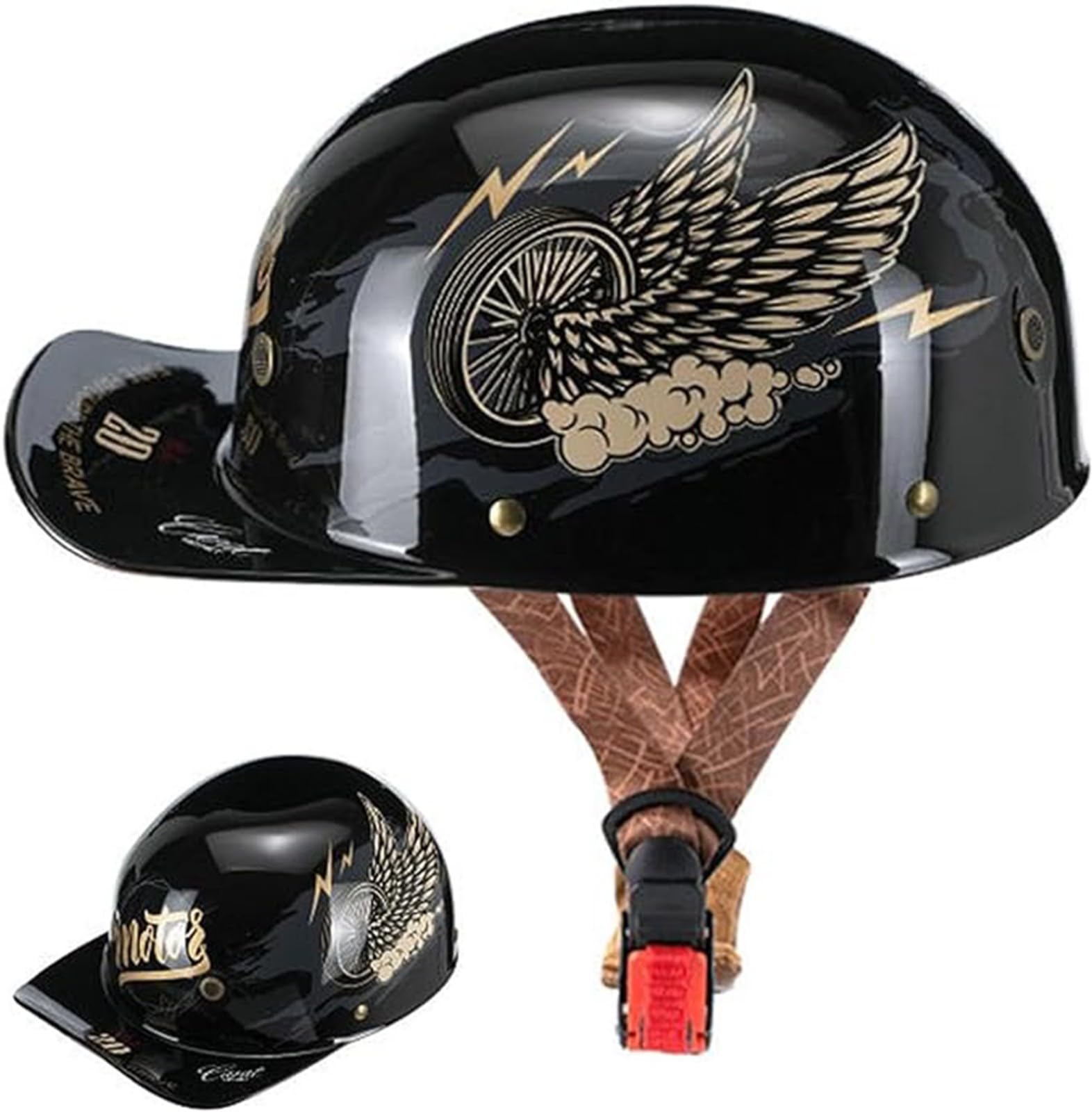 Vintage Retro Open Face Motorradhelm ECE-Zertifiziert Baseballkappe Halbhelme Herren Damen Für Moped Cap Jet Scooter Street Cruiser E,XL=(60~62cm)