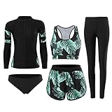 RUIZE Langarm-Badeanzug für Herren und Damen, 5-teiliges Set, elastischer Surfanzug mit Reißverschluss, UV-Schutz-Rashguard-Set, Sommer-Strand-Wasserspiel-Surf-Badeanzug,Women's,XL