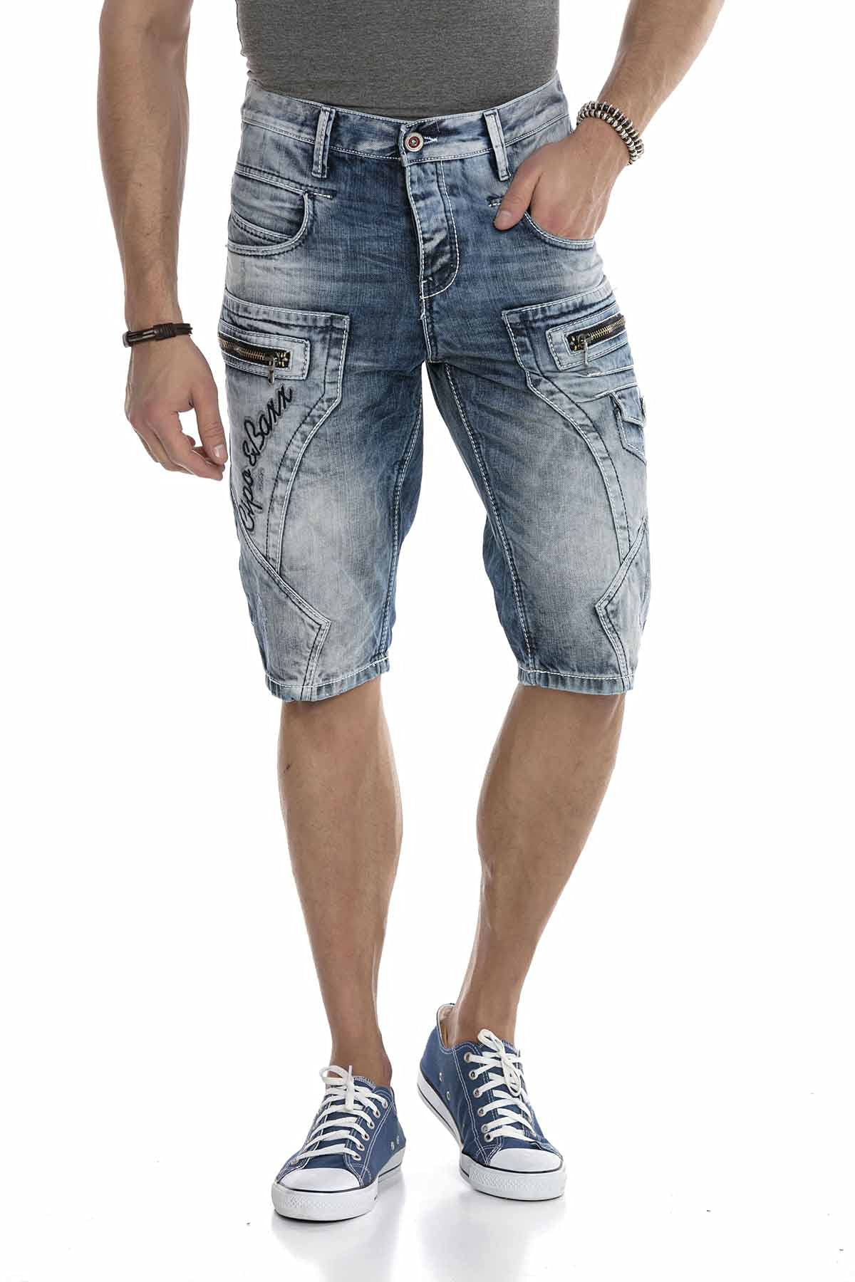 Cipo & Baxx Herren Jeans Shorts Denim Kurze Hose Bermuda Regular Fit Sweat Hose CK101 Blau 42