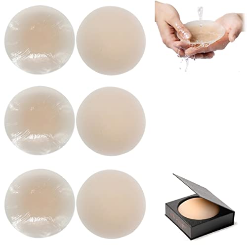 Seamless Cake Cover Ultra Thin Invisible Bra,Reusable Adhesive Nipple Covers,Women's Silicone Sweatproof Lift Nipple Stickers (10cm, 3 Pairs x Light Skin)