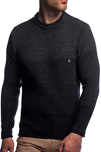 Carisma Herren Strickpullover in verschiedenen Farben Langarm Rundhalspullover 7398, Größe L, Farbe Anthra