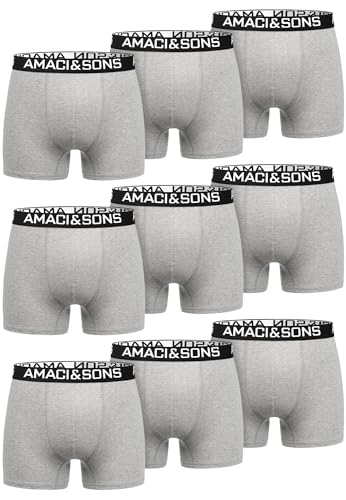 Amaci&Sons Herren Boxershorts Baumwolle 9er Spar-Pack Männer Unterhose Unterwäsche 9x9005 Hellgrau/Schwarz XL