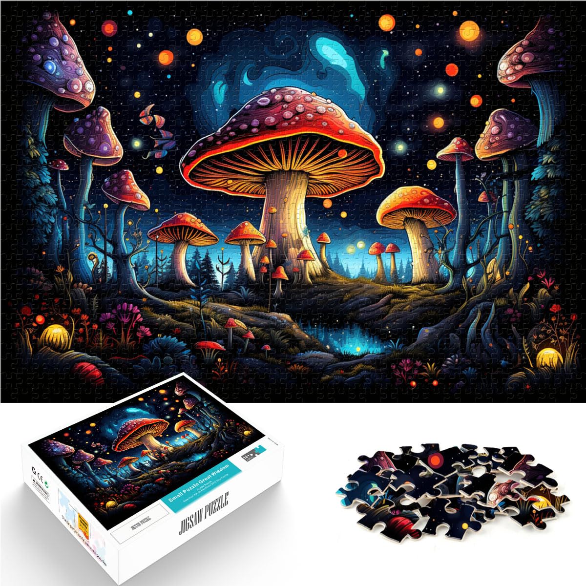 Puzzles für exotische Bunte Pilze, 1000-teiliges Puzzle für Erwachsene, Holzpuzzle mit passendem Poster und Wissensblatt, 1000 Teile (50 x 75 cm)