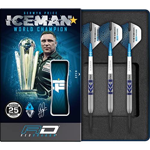 RED DRAGON Gerwyn Iceman Price Avalanche Pro 25 Gramm Premium Tungsten Darts Set mit Flights und Stielen