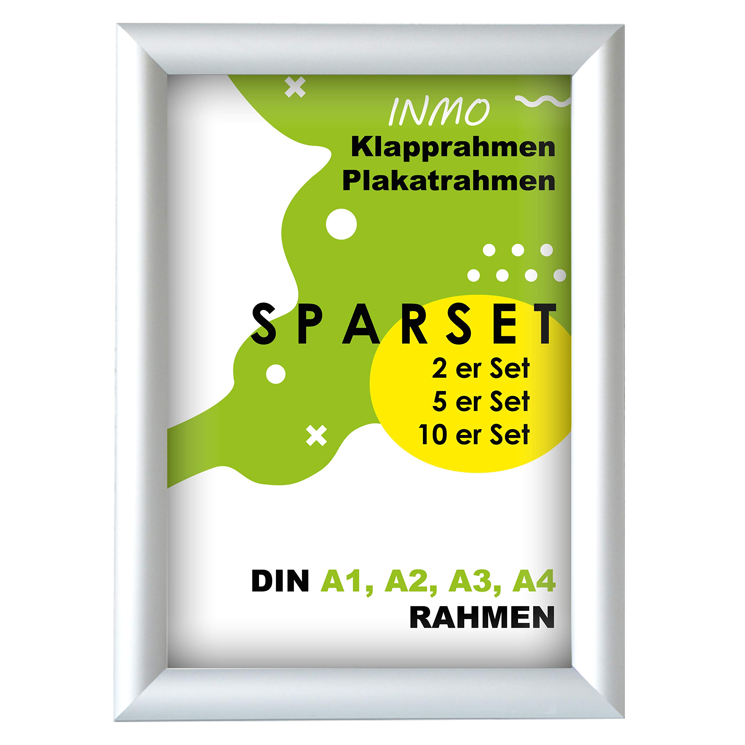 INMO Alu-Klapprahmen DIN A2 mit Aluminium Profil ohne Glas - Klappbarer Bilderrahmen Silber - Fotorahmen für Bilder, Poster, Plakate - 44,80 x 62,50 cm Urkundenrahmen